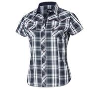 STARS & STRIPES Larissa Westernbluse für Damen - Weiß-Schwarz-Rot, Ziernähte & Blümchenbesatz