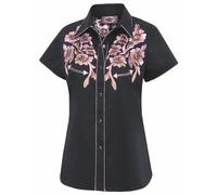 STARS & STRIPES Leann Westernbluse für Damen - Schwarz-Pink, Stickerei & Strassdetails