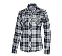 STARS & STRIPES Pasadena Blue Westernbluse für Damen - Blau-Weiß kariert, Stickerei & Satinbesatz