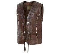 STARS & STRIPES Western-Biker-Weste ALAMO aus 100% Rindsleder mit Ziernähten & Tooling