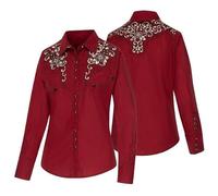 STARS & STRIPES Westernbluse Catherine - Rot & Gold | Exquisite Stickerei & Strass | Western-inspirierter Stil