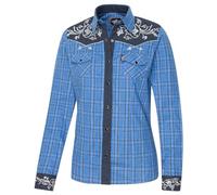 STARS & STRIPES Westernbluse Laura - Blau & Schwarz | Karierte Bluse mit Stickerei | Western-Look