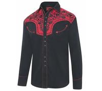 STARS & STRIPES Westernhemd Brooks - Schwarz mit roter Westernpasse & Stickerei