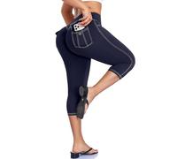 STARTBILD Damen Caprihose Push Up Po, DREI-Viertel-Hose Sport mit Taschen, Capri-Leggings Hohe Taille Blickdicht, Booty Lift 7/8 Hosen Yoga Workout Gym, Marineblau XS