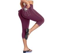 STARTBILD Damen Caprihose Push Up Po, DREI-Viertel-Hose Sport mit Taschen, Capri-Leggings Hohe Taille Blickdicht, Booty Lift 7/8 Hosen Yoga Workout Gym, Violett XS