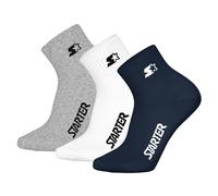 STARTER Unisex Quartersocken, 3er Pack - Quarter Socks, Logo, Baumwollmischung Dunkelblau/Weiß/Grau 39-42