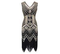 StarTreene Damen Retro 1920er Stil Flapper Kleider V Ausschnitt 20er Jahre Fransen Kleid ärmellos Paillettenkleider Party Fasching Cocktailkleid Kostüm Kleid Farbe 2 32