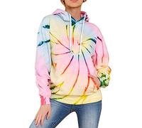 StarTreene Damen Tie-Dye Print Colorblock Hoodies Pullover Kodelzug Tops Langarm Tuniken Sweatshirts Lässige Shirts