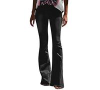 StarTreene Lange ausgestellte Jeans für Damen, Bell-Bottom, Übergröße, Used-Look, Denim-Hose, Schwarz , 34-36