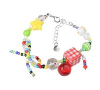 Statement Stern Halskette Damen - Pastell Perlen Kette mit Farbverlauf für Sommer Festival Boho Look 42cm(02 bracelet)
