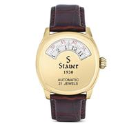 Stauer 1930 Dashtronic Uhr - Cotswold Echte Herrenuhren Lederband mit Edelstahlgehäuse - automatisiertes Uhrwerk & 3 ATM wasserdichte Uhr, Goldfarbenes Gehäuse mit echtem braunem Lederband, Armband
