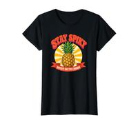 Stay Spiky Retro Ananas Sweet Inside Tropical Tee Preisgünstiges Grafik-T-Shirt, Damen, Schwarz, XL