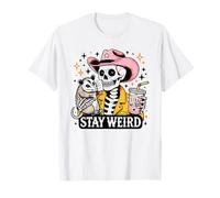 Stay Weird Skelett in rosa Cowboyhut mit Opossum T-Shirt
