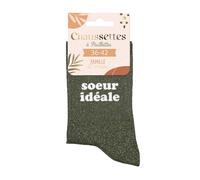 Stc Socken mit Pailletten "Schwester IDEAL", Grün mit Palme, Größe 36-42