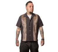 Steady Clothing Hemd Leopard Panel Schwarz Vintage Bowling Shirt Retro Rockabilly, Größe:XXL