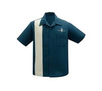 Steady Clothing Hemd V8 Classic Teal Grün Vintage Bowling Shirt Retro Hot Rod, Größe:XL