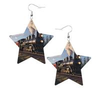 Steam Lokomotive Zug Prints Leder Stern Ohrringe Anhänger Stilvoll und schön leicht baumeln für Frauen Mädchen, Einheitsgröße, Leder