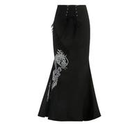 Steampunk Damen Damen Gothic Dark High Waist Lace-up Detail Spitzenbesatz Meerjungfrau Maxirock Gothic Lange Röcke(S)