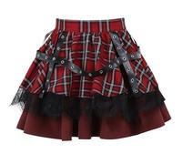 Steampunk Damen Gothic Girls Plaid Plissee Rock Punk Süße Spitze Kuchen Mini Röcke(XS)