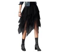 Steampunk Damen Gothic Schwarz Mesh Lange Mini Rock Frauen Multilayer Unregelmäßigen Dark Grunge Midi(Black 02,S)