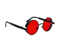 Steampunk Retro Gothic Vintage aus aus Runder Kreis Rahmen Sonnenbrille, UV Schutz - Schwarz Rot