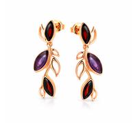 Stecker-Ohrhänger rotvergoldet aus 925 Silber mit Kirschbernstein und Amethyst