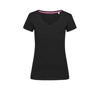 Stedman Damen T-Shirt Megan V-Ausschnitt kurzarm, ringgesponnene Baumwolle, Schwarz Small