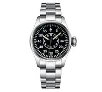 Steeldive Herren-Automatikuhr im Piloten-Stil, Edelstahlband, schwarzes Zifferblatt mit Datumsfenster, V 1, Pilot