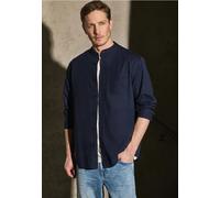 Langarmhemd STREET ONE MEN, Herren, Gr. L42, US-Größen, blau (eclipse blau), Web, 100% Baumwolle, unifarben, gerade hüftlang, hoch geschlossener Ausschnitt, Bündchen, Hemden, mit Stehkragen (83677052-