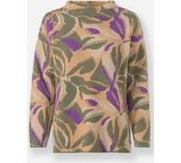 Strickpullover HEINE "Jacquard-Pullover", Damen, Gr. 42, bunt (beige, khaki, gemustert), 49% Polyacryl, 27% Polyester, 14% Polyamid, 6% Wolle, 4% Elasthan, geblümt, gemustert, Pullover Strickpullover