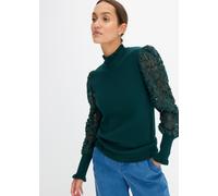 Stehkragenpullover BONPRIX "Rollkragenpullover aus fließendem Viskose-Mix", Damen, Gr. 44/46 (L), grün (tiefgrün), Feinstrick, Obermaterial: 50% Viskose, 28% Polyester, 22% Polyamid, unifarben, bequem