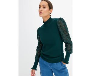 Stehkragenpullover BONPRIX "Rollkragenpullover aus fließendem Viskose-Mix", Damen, Gr. 52/54 (XXL), grün (tiefgrün), Feinstrick, Obermaterial: 50% Viskose, 28% Polyester, 22% Polyamid, unifarben, bequ