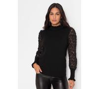 Stehkragenpullover BONPRIX "Rollkragenpullover aus fließendem Viskose-Mix", Damen, Gr. 52/54 (XXL), schwarz, Feinstrick, Obermaterial: 50% Viskose, 28% Polyester, 22% Polyamid, unifarben, bequem hüftb