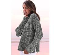 Stehkragenpullover BUFFALO, Damen, Gr. 52/54, schwarz-weiß (schwarz, weiß), Strick, Obermaterial: 64% Polyester, 23% Polyacryl, 10% Polyamid, 3% Wolle, meliert, figurumspielend hüftlang, Pullover Steh