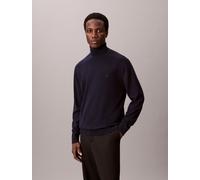 Stehkragenpullover CALVIN KLEIN "LS MERINO MOCK NECK SWTR 14GG", Damen, Gr. S, blau (schwarz sapphire), Web, Obermaterial: 100% Wolle, unifarben, regular fit normal, Rundhals, eingesetzt gerader Absch