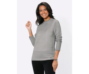 Stehkragenpullover CASUAL LOOKS "Pullover", Damen, Gr. 42, grau (grau, ecru, geringelt), 50% Baumwolle, 50% Polyacryl, gemustert, mehrfarbig, Pullover Stehkragenpullover (40245805-42) grau, ecru, geri