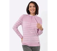 Stehkragenpullover CASUAL LOOKS "Stehkragen-Pullover", Damen, Gr. 52, rosa (rosé, ecru, geringelt), 50% Viskose, 25% Polyester, 25% Polyamid, gemustert, gestreift, mehrfarbig, Pullover Stehkragenpullo