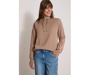 Stehkragenpullover CECIL, Damen, Gr. 3XL (48), beige (creamy mocha melange), Web, 50% Polyacryl, 50% Baumwolle, unifarben, normal normal, hoch geschlossener Ausschnitt, abgesteppt, Pullover Stehkragen