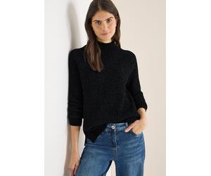 Stehkragenpullover CECIL, Damen, Gr. L (42), schwarz, Strick, Obermaterial: 87% Polyester, 13% Baumwolle, unifarben, lässig geschnitten hüftbedeckend, Rundhals, Pullover Stehkragenpullover, mit feiner