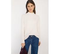 Stehkragenpullover CECIL, Damen, Gr. L (42), weiß (light greige), Strick, Obermaterial: 37% Baumwolle, 34% Polyacryl, 26% Polyester, 3% Elasthan, unifarben, lässig geschnitten hüftbedeckend, Rundhals,