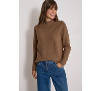Stehkragenpullover CECIL, Damen, Gr. XL (44), braun (schwarz toffee braun melange), Web, 37% Baumwolle, 34% Polyacryl, 26% Polyester, 3% Elasthan, unifarben, comfort fit normal, hoch geschlossener Aus