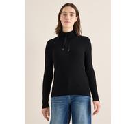 Stehkragenpullover CECIL, Damen, Gr. XL (44), schwarz, Stoff, 50% Viskose, 28% Polyester, 22% Nylon, unifarben, normal normal, hoch geschlossener Ausschnitt, Bündchen, Pullover Stehkragenpullover, mit