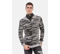 Stehkragenpullover CIPO & BAXX "Pullover", Herren, Gr. S, grau (grau, anthrazit), 50% Baumwolle;50% Polyacryl, gestreift, regular fit, ohne Ausschnitt, Pullover Stehkragenpullover, mit Schnallenversch