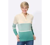 Stehkragenpullover CLASSIC BASICS "Pullover", Damen, Gr. 46, salbei, champagner, geringelt, 100% Polyacryl, gemustert, gestreift, mehrfarbig, Pullover Stehkragenpullover (33061729-46) salbei, champagn