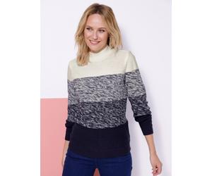Stehkragenpullover CLASSIC BASICS "Stehkragen-Pullover", Damen, Gr. 42, bunt (ecru, marine), 100% Polyacryl, bedruckt, gemustert, mehrfarbig, Pullover Stehkragenpullover (87301852-42) ecru, marine