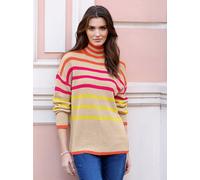 Stehkragenpullover CLASSIC BASICS "Stehkragen-Pullover", Damen, Gr. 46, bunt (sand, orange, gestreift), 100% Polyacryl, gemustert, gestreift, mehrfarbig, Pullover Stehkragenpullover (70306434-46) sand