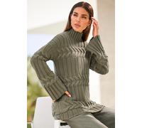 Stehkragenpullover HEINE "Pullover", Damen, Gr. 38, grün (khaki), 50% Baumwolle, 50% Polyacryl, unifarben, Pullover Stehkragenpullover (24465433-38) khaki