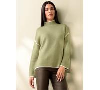 Stehkragenpullover HEINE "Pullover", Damen, Gr. 40/42, grün (schilf, ecru, meliert), 95% Polyacryl, 5% Wolle, meliert, unifarben, Pullover Stehkragenpullover (28263537-40) schilf, ecru, meliert