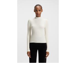 Stehkragenpullover HUGO BLUE "Sarmie", Damen, Gr. XXL, open weiß 110, Rippstrick, Obermaterial: 65% Viskose, 35% Polyamid, unifarben, figurbetont, Pullover Stehkragenpullover, mit Label-Stitching (466