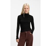 Stehkragenpullover HUGO "Sarmia", Damen, Gr. M, schwarz (schwarz 001), Rippstrick, Obermaterial: 65% Viskose, 35% Polyamid, unifarben, slim fit hüftlang, hoch geschlossener Ausschnitt, Pullover Stehkr